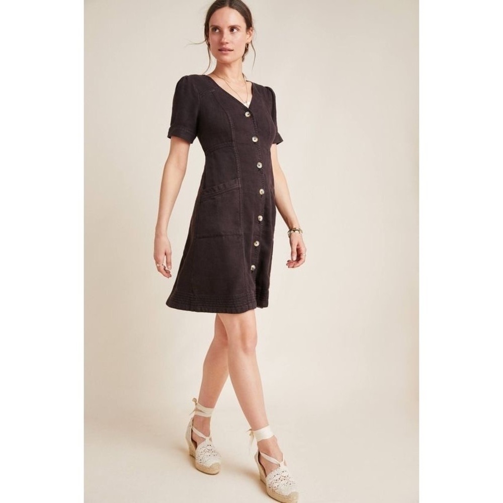 Anthropologie Black Button-Front Mini Dress - Picture 1 of 7